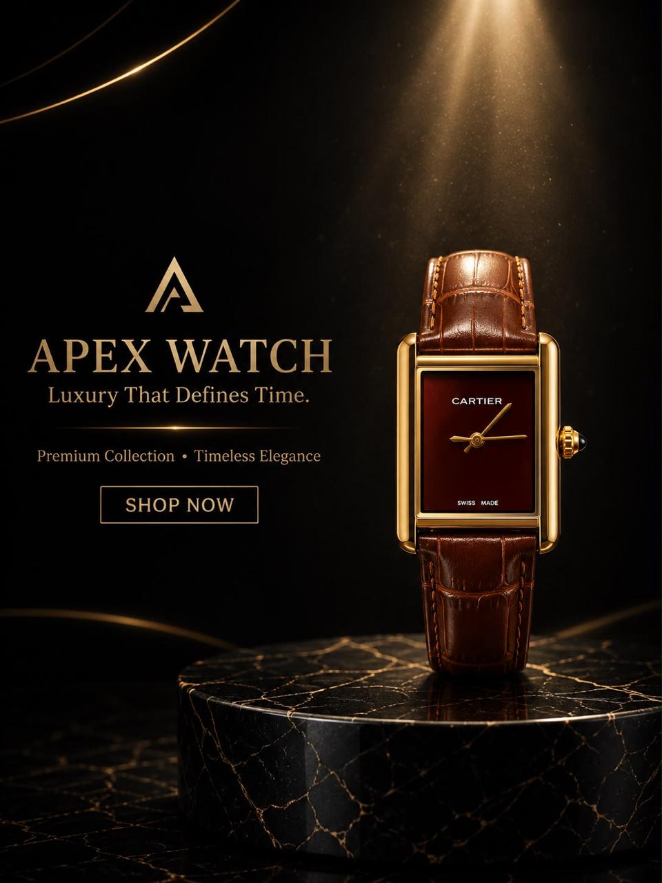Apex Cartier-Inspire Brown Leather Luxury Watch
