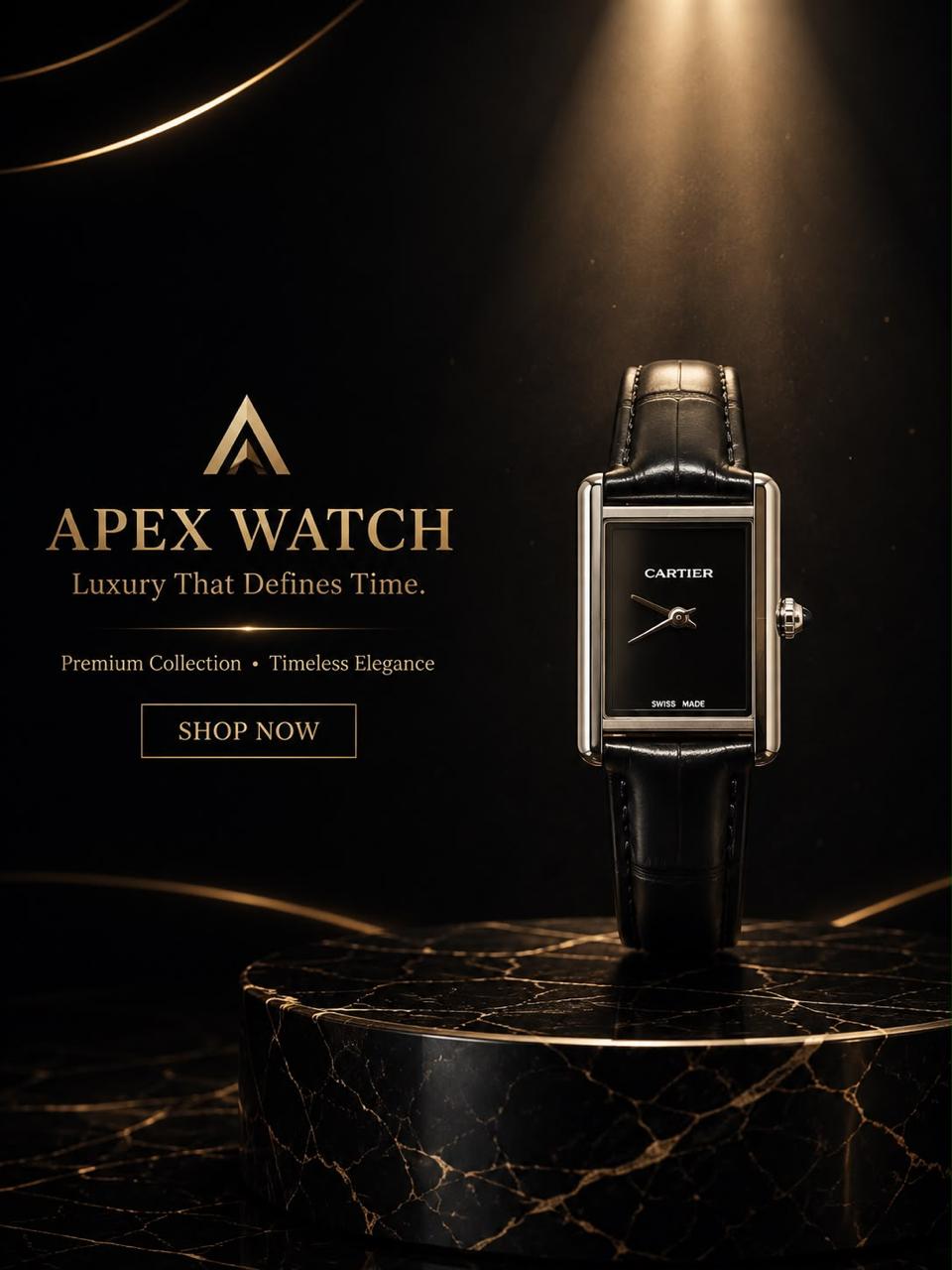 Apex Cartier-Inspired Black Leather Luxury Watch